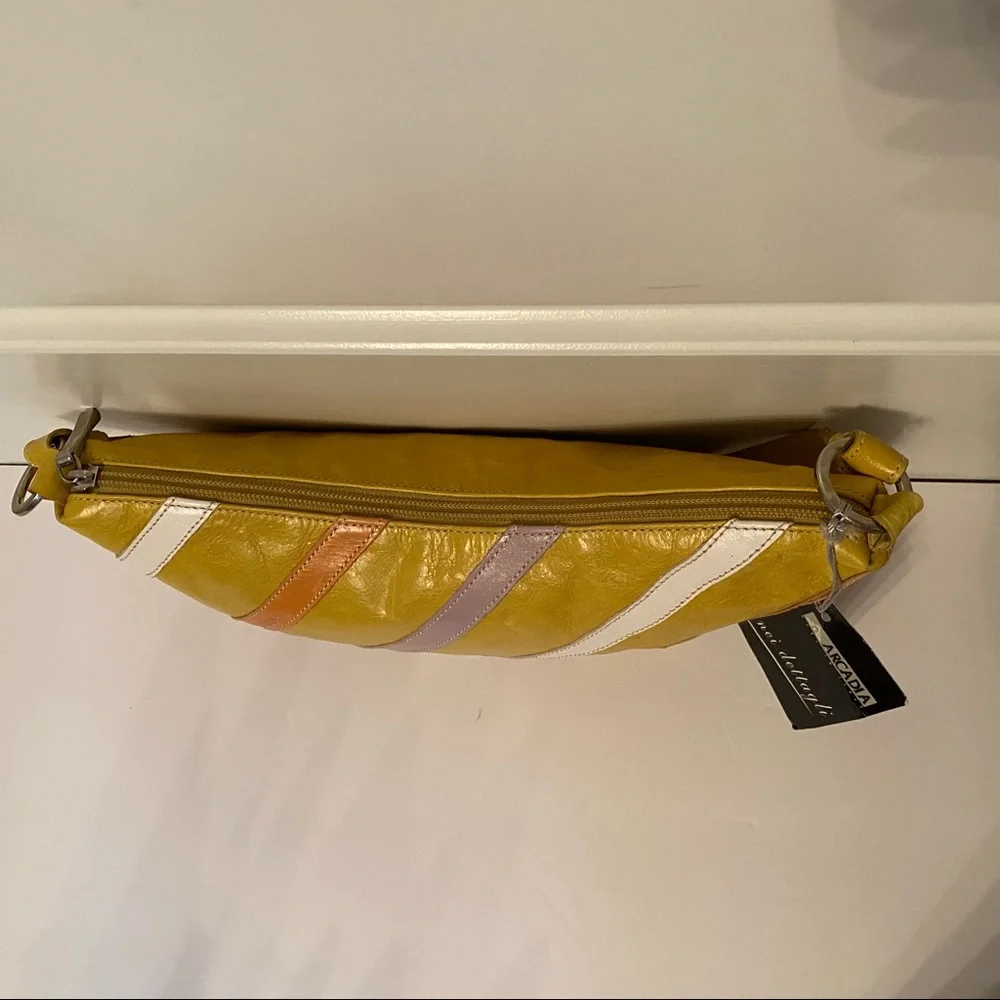 ARCADIA NEW NWT BAG SHOULDER YELLOW LEATHER ITALY ZIP TOP